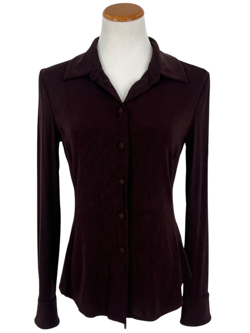 VTG Armani Oxblood Button-Up Top 10 | Office Siren Femme Fatale Quiet Luxury Y2K - Picture 11 of 13
